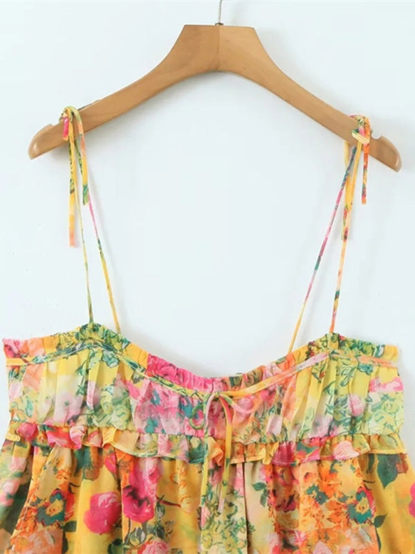 Women's Sling Dress With Colour Block and Floral Print