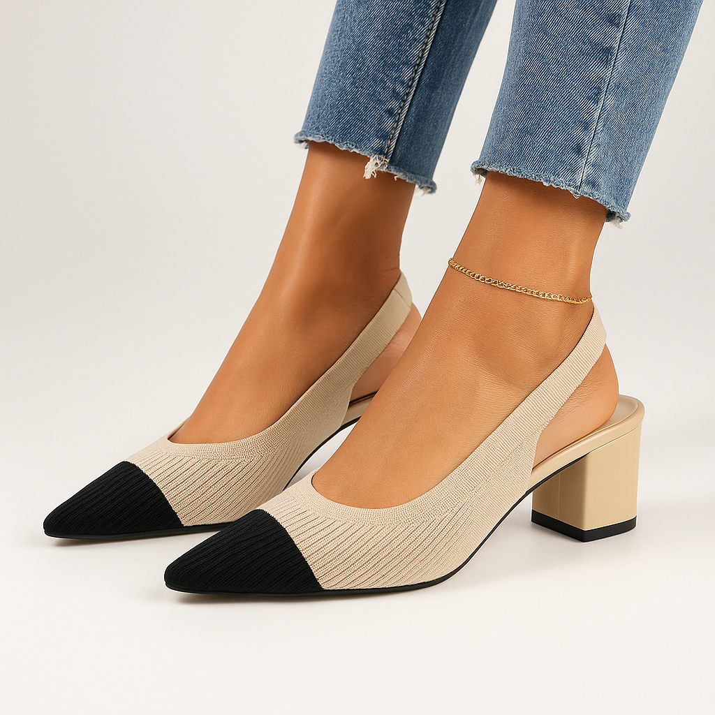 Women's Slingback Heels Pointed Nose With Block Heel