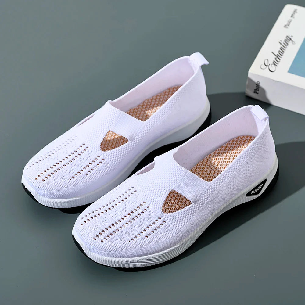 Women's Sneakers Breathable Mesh Casual Shoes Slip-resistant Flat Woven Shoes