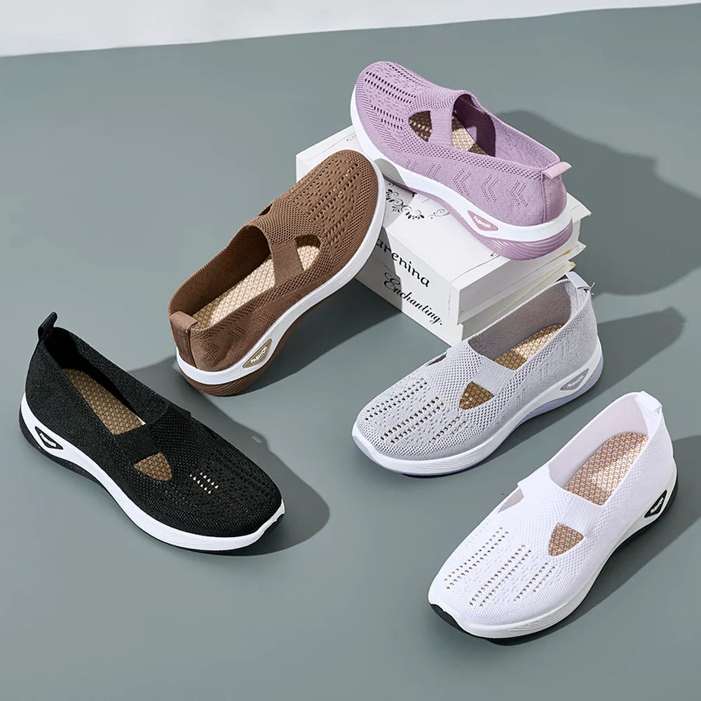 Women's Sneakers Breathable Mesh Casual Shoes Slip-resistant Flat Woven Shoes