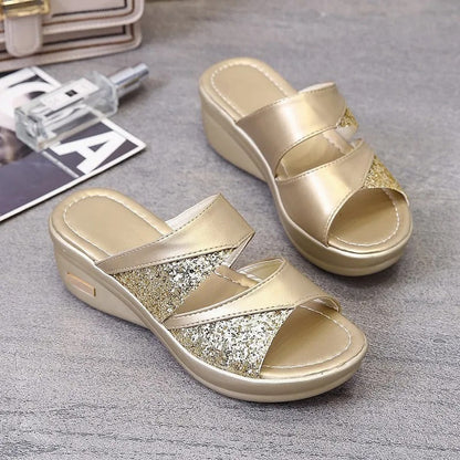 Women's Solid Colour Glitter Sandals
