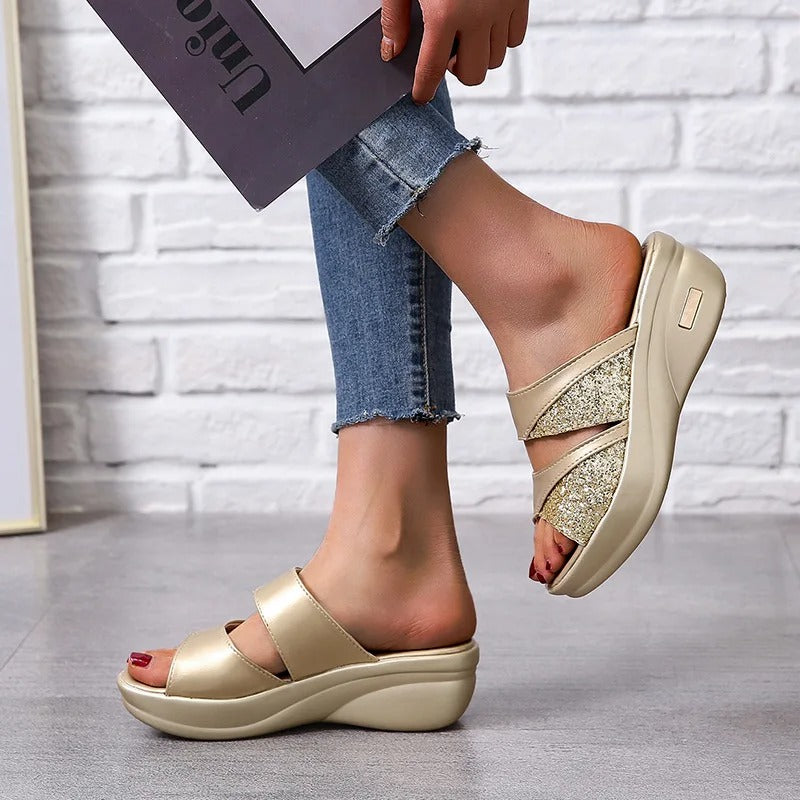 Women's Solid Colour Glitter Sandals