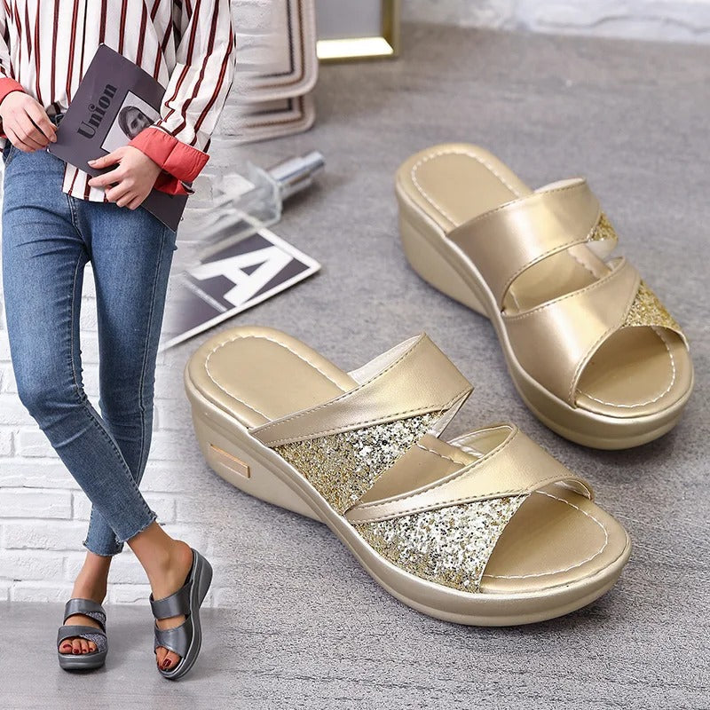 Women's Solid Colour Glitter Sandals