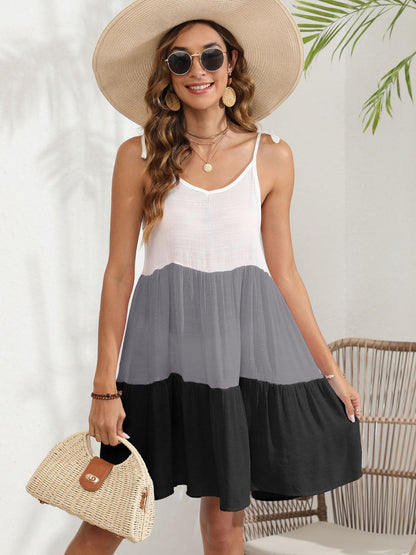 Women's Spaghetti Strap Cover-Up Dress with Colour Block