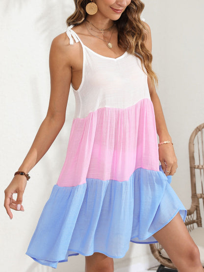Women's Spaghetti Strap Cover-Up Dress with Colour Block