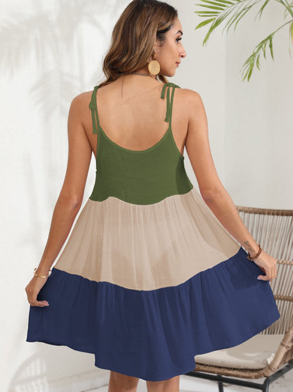 Women's Spaghetti Strap Cover-Up Dress with Colour Block