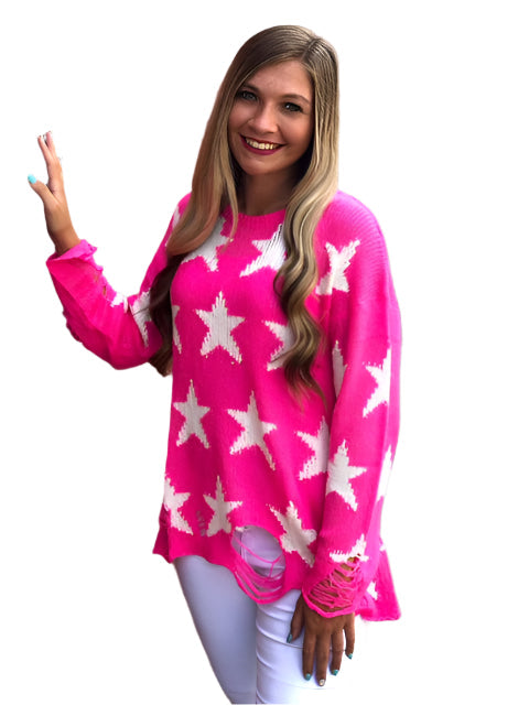 Women's Star Print Sweater Round Neck Long Sleeves