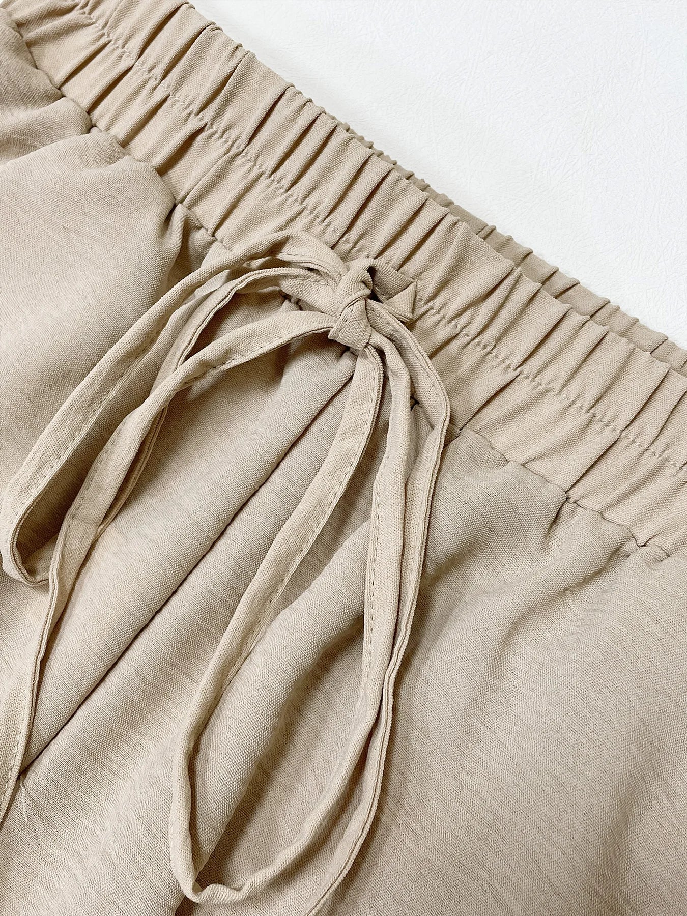 Women's Straight Trousers With Bow Front Elastic Waist High Quality Fabric