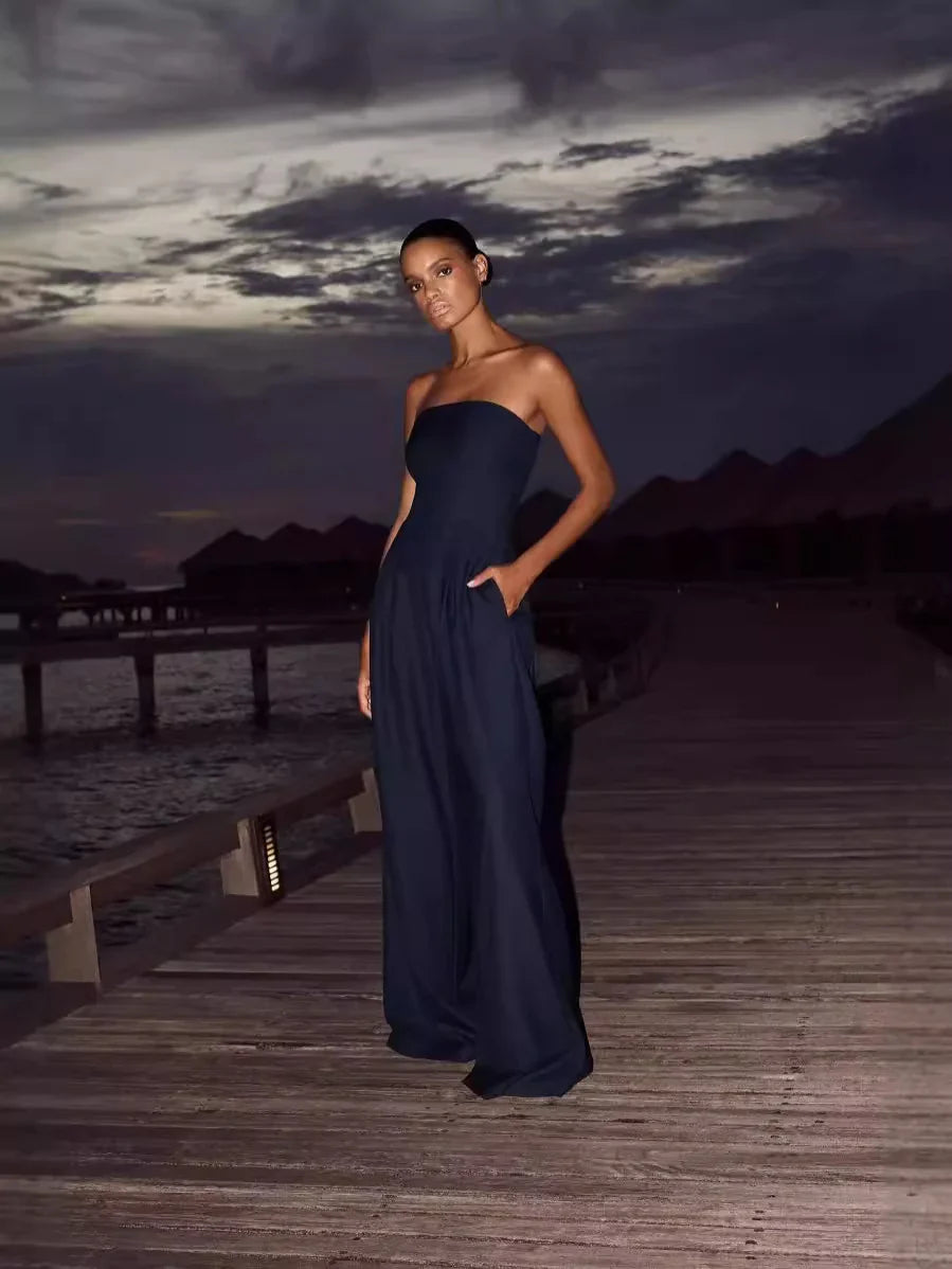 Women's Strapless Jumpsuit With Wide Legs
