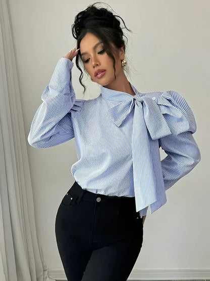 Women's Striped Shirt With Large Sharp Tail Cotton Blend