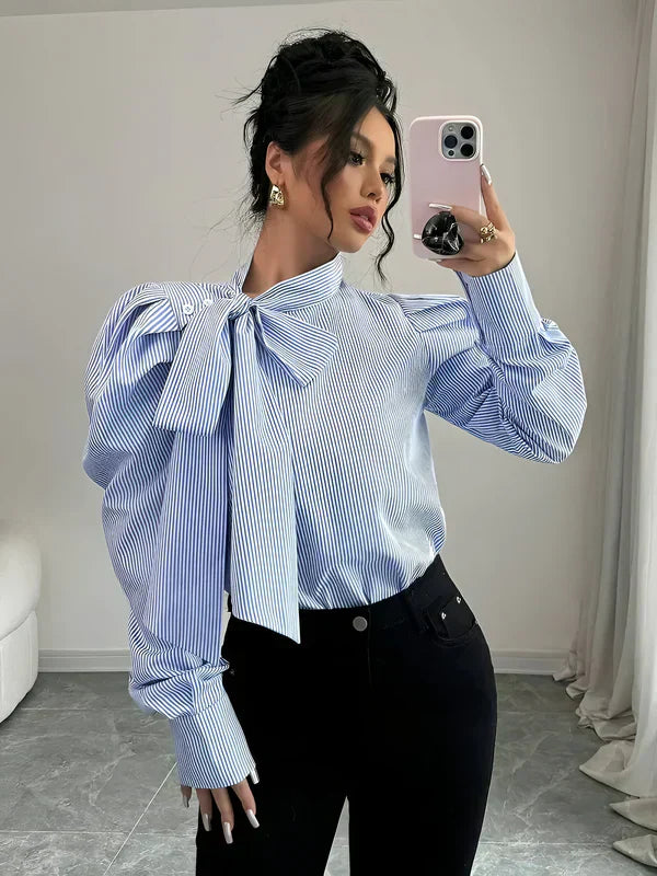 Women's Striped Shirt With Large Sharp Tail Cotton Blend