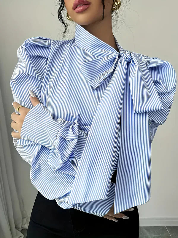 Women's Striped Shirt With Large Sharp Tail Cotton Blend