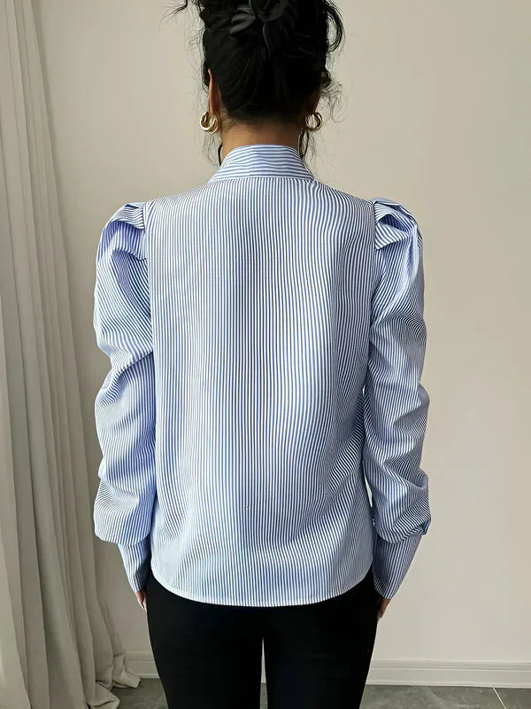 Women's Striped Shirt With Large Sharp Tail Cotton Blend