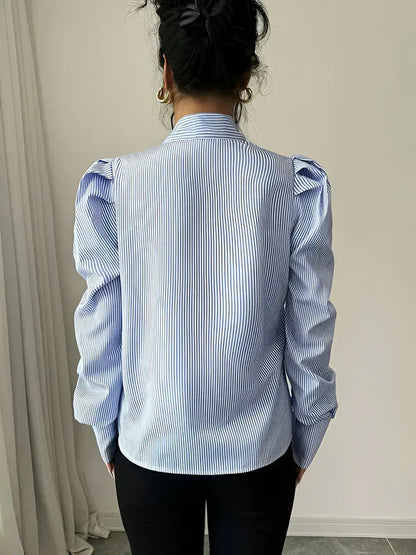 Women's Striped Shirt With Large Sharp Tail Cotton Blend