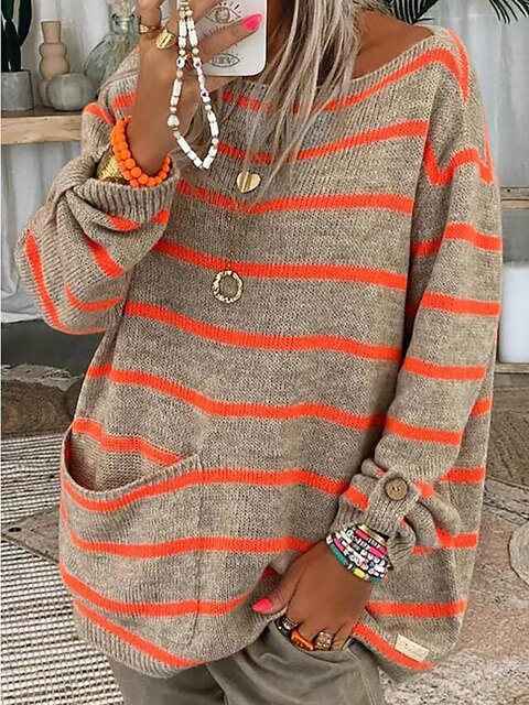 Women's Striped Sweater Comfortable Acrylic Polyester