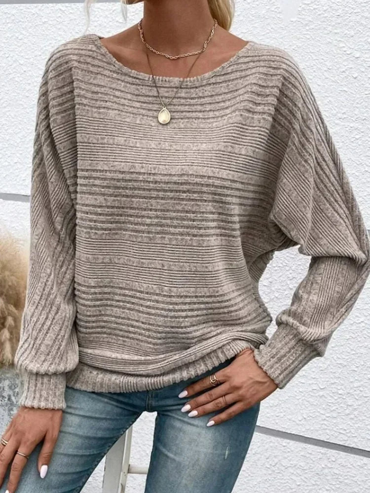 Women's Striped Sweater Loose Fit Cotton Blend