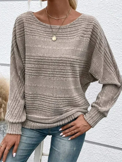 Women's Striped Sweater Loose Fit Cotton Blend