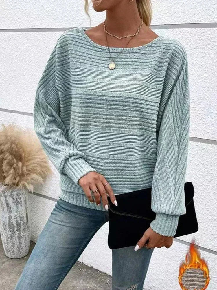 Women's Striped Sweater Loose Fit Cotton Blend