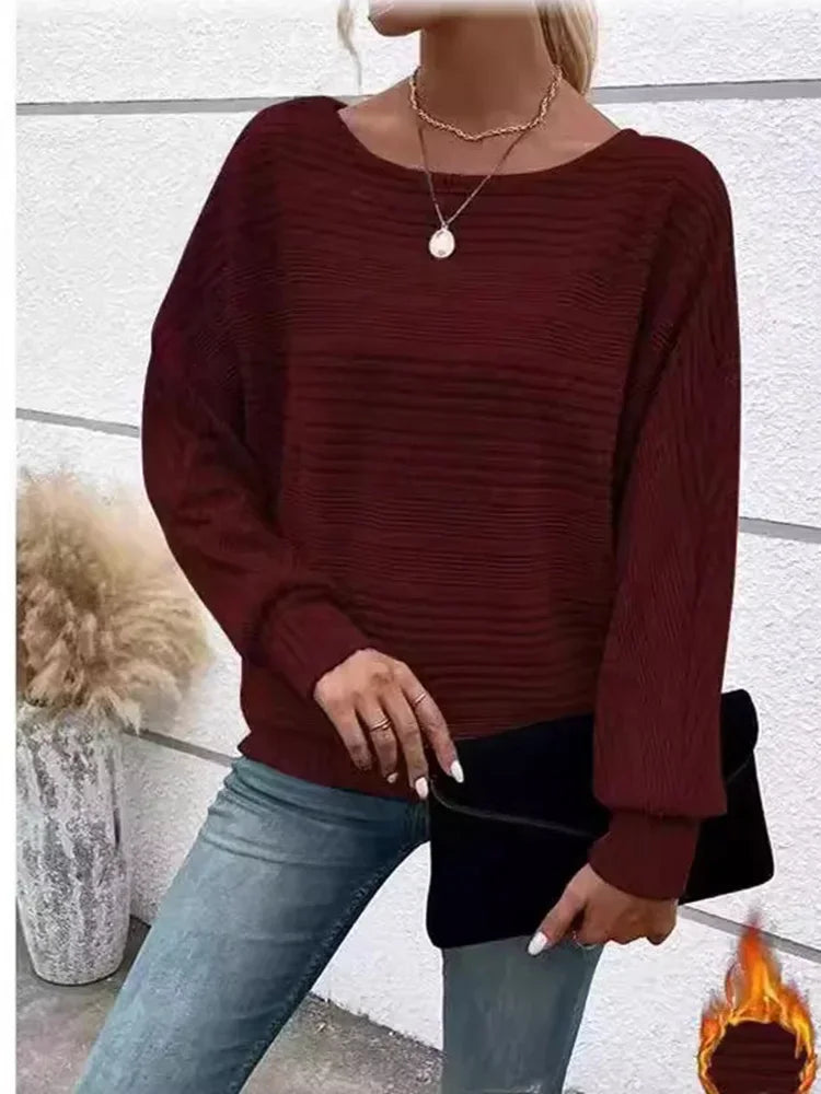 Women's Striped Sweater Loose Fit Cotton Blend
