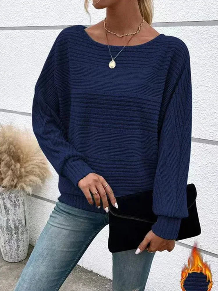 Women's Striped Sweater Loose Fit Cotton Blend