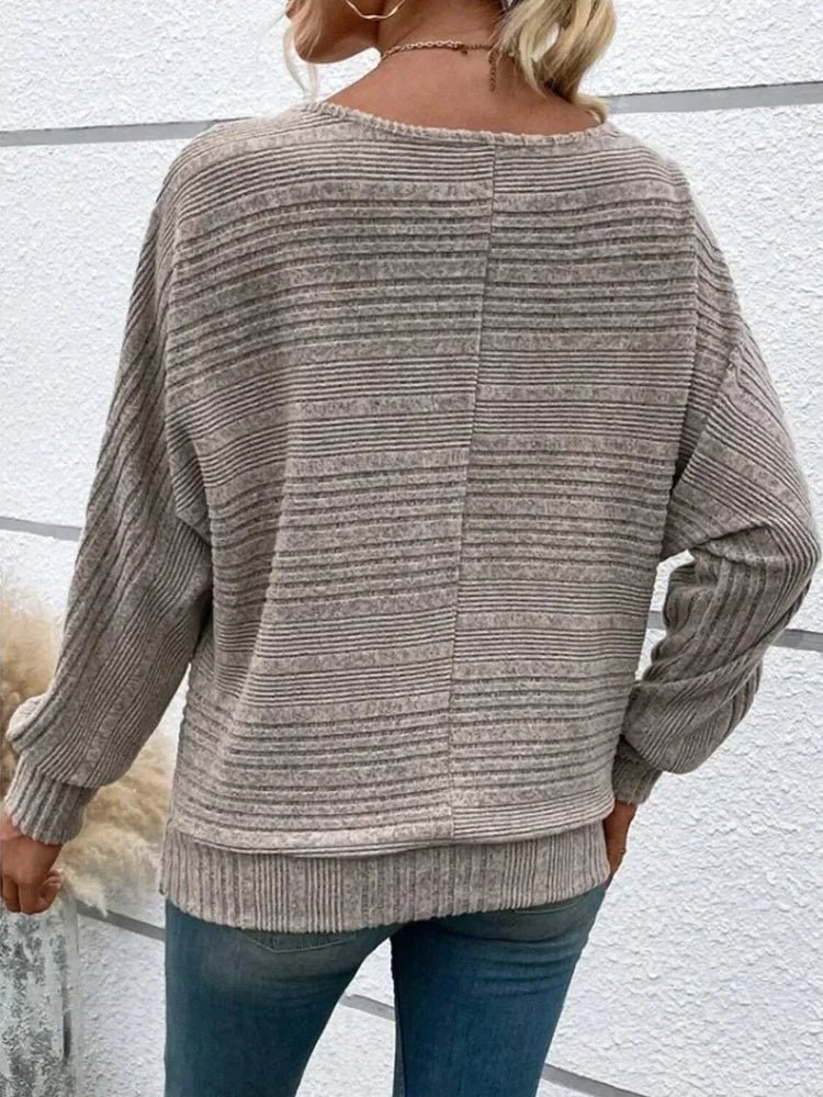 Women's Striped Sweater Loose Fit Cotton Blend