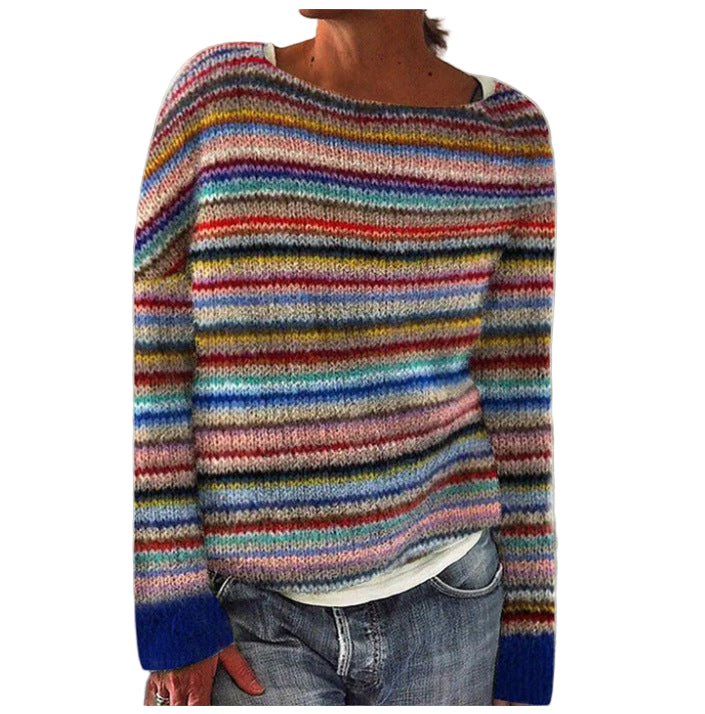 Women's Striped Sweater With Round Neck Casual Style
