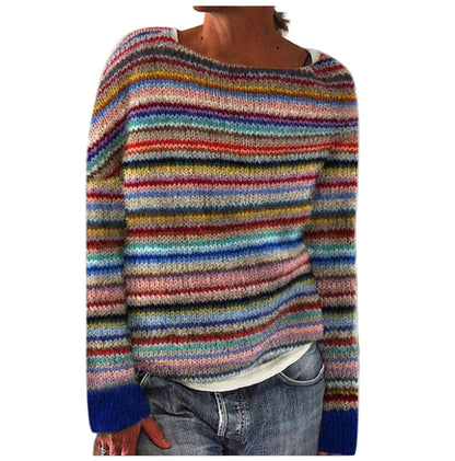Women's Striped Sweater With Round Neck Casual Style