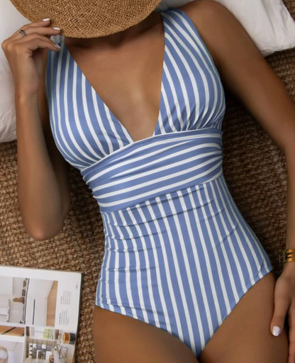 Women's Striped Swimsuit With Adjustable Carriers From High Quality Stretch Material