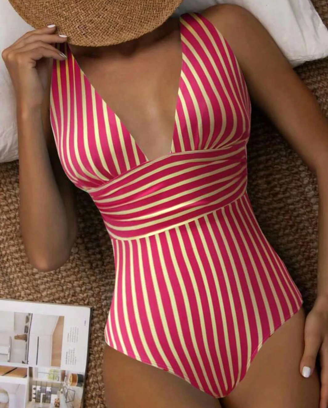 Women's Striped Swimsuit With Adjustable Carriers From High Quality Stretch Material