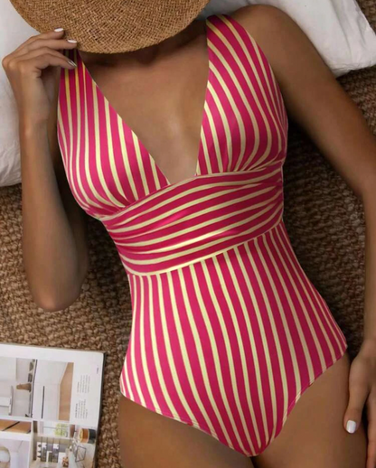 Women's Striped Swimsuit With Adjustable Carriers From High Quality Stretch Material