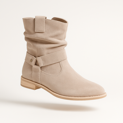 Women's Suede Booties Low Heel with Zipper for Casual and Formal Occasions