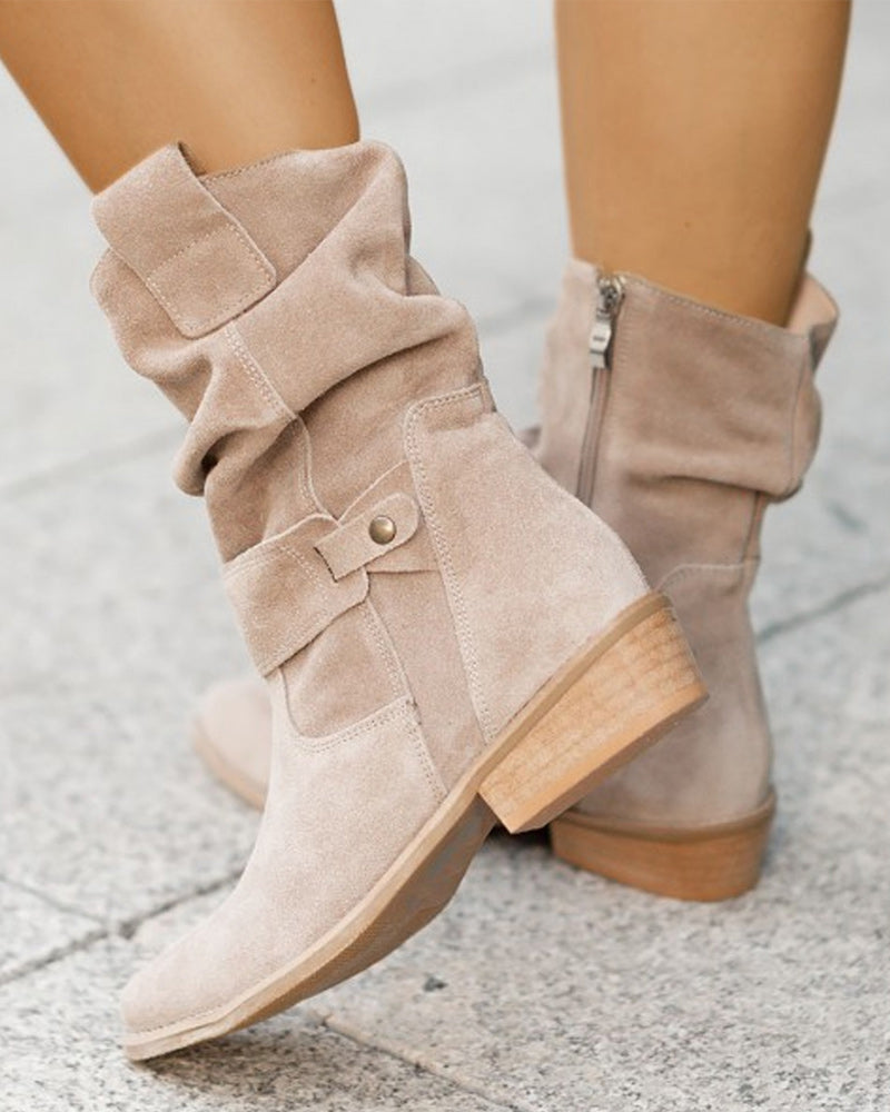 Women's Suede Booties Low Heel with Zipper for Casual and Formal Occasions