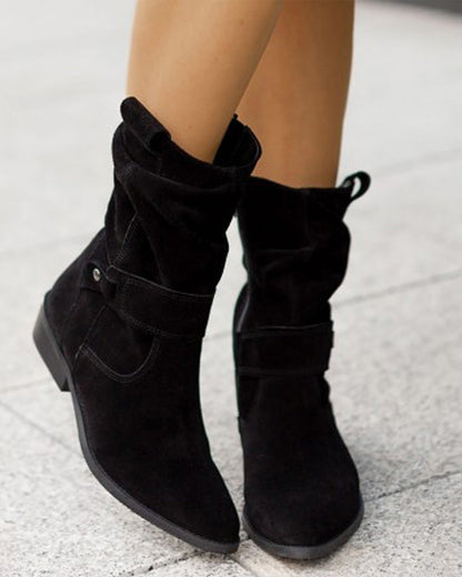 Women's Suede Booties Low Heel with Zipper for Casual and Formal Occasions