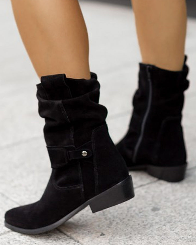 Women's Suede Booties Low Heel with Zipper for Casual and Formal Occasions