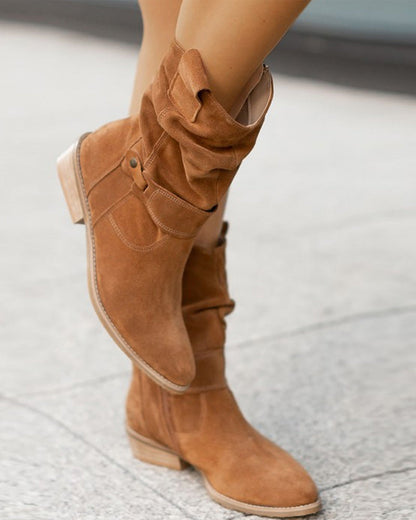 Women's Suede Booties Low Heel with Zipper for Casual and Formal Occasions