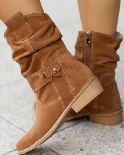 Women's Suede Booties Low Heel with Zipper for Casual and Formal Occasions
