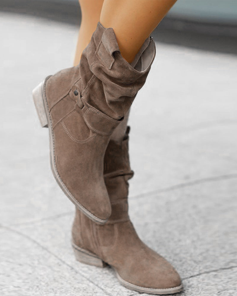 Women's Suede Booties Low Heel with Zipper for Casual and Formal Occasions