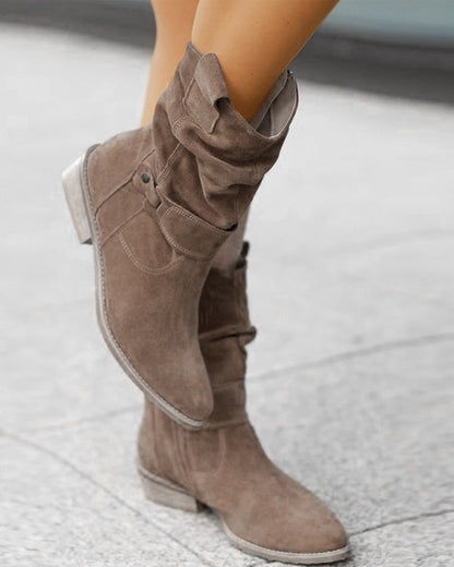 Women's Suede Booties Low Heel with Zipper for Casual and Formal Occasions