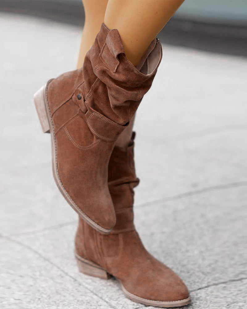 Women's Suede Booties Low Heel with Zipper for Casual and Formal Occasions