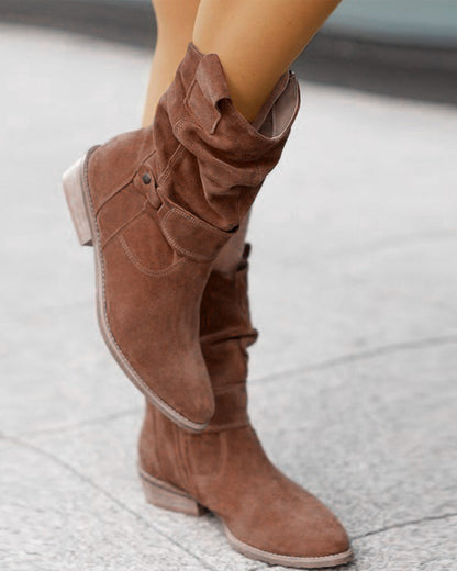 Women's Suede Booties Low Heel with Zipper for Casual and Formal Occasions