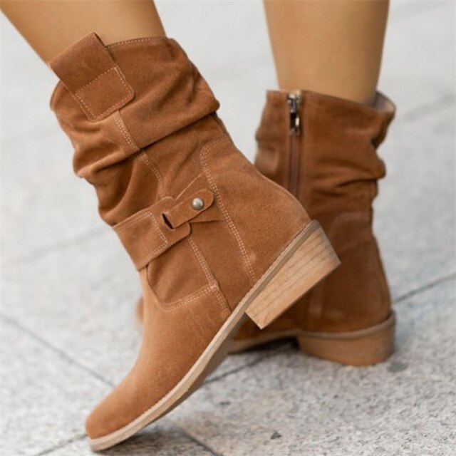 Women's Suede Look Boots With Low Heel For Comfortable Winter Days