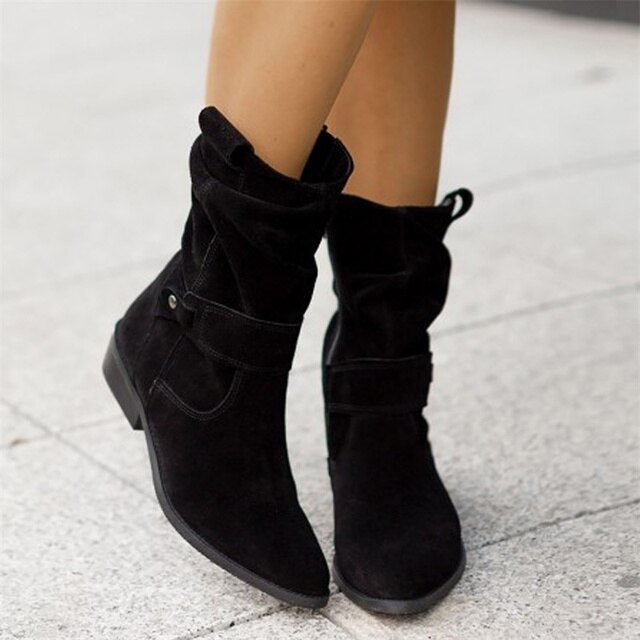 Women's Suede Look Boots With Low Heel For Comfortable Winter Days