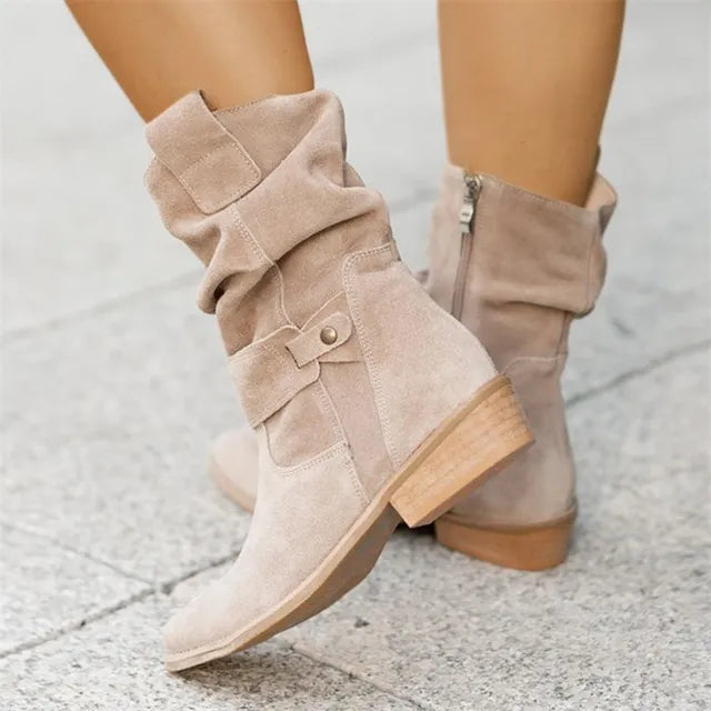 Women's Suede Look Boots With Low Heel For Comfortable Winter Days