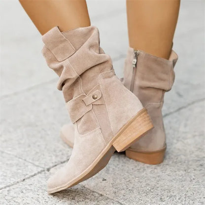 Women's Suede Look Boots With Low Heel For Comfortable Winter Days