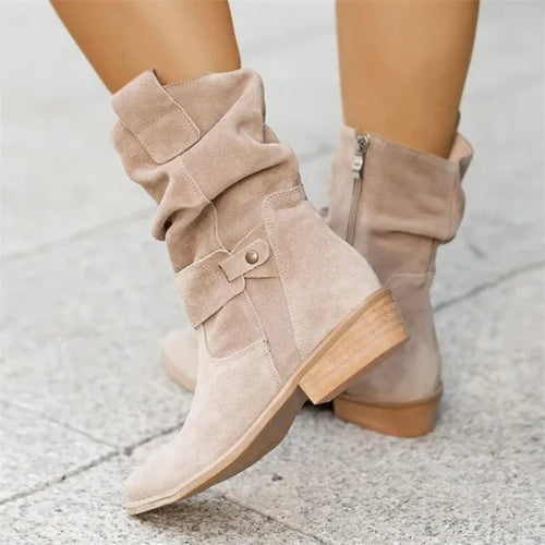 Women's Suede Look Boots With Low Heel For Comfortable Winter Days