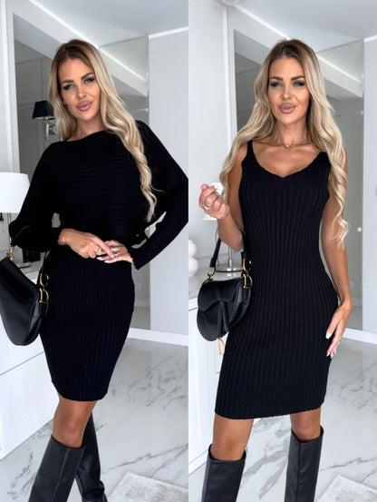 Women's Suit 2 Piece With Holes Top And Skirt High Quality Fabrics Elegant