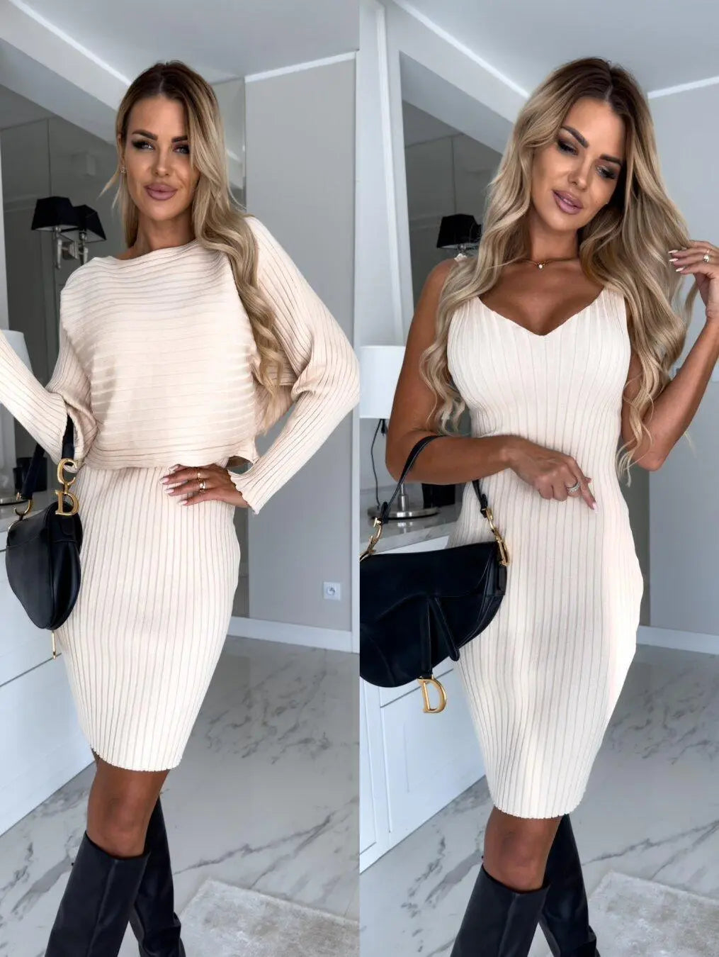 Women's Suit 2 Piece With Holes Top And Skirt High Quality Fabrics Elegant