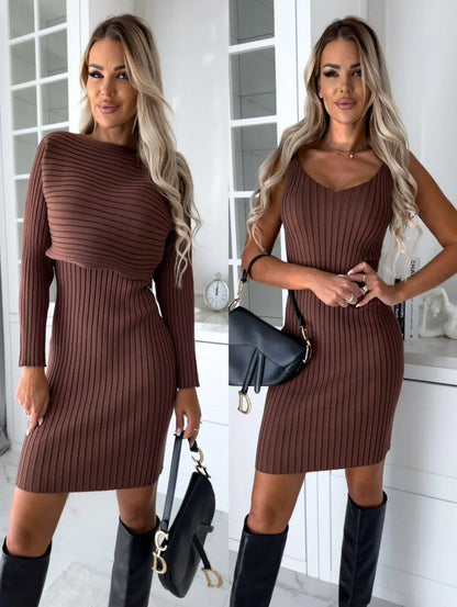 Women's Suit 2 Piece With Holes Top And Skirt High Quality Fabrics Elegant