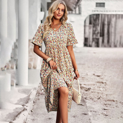 Women's Summer Dress Floral Print Airy Cotton