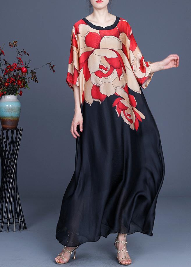 Women's Summer Dress Plus Size with O-Neck and Print in Chiffon